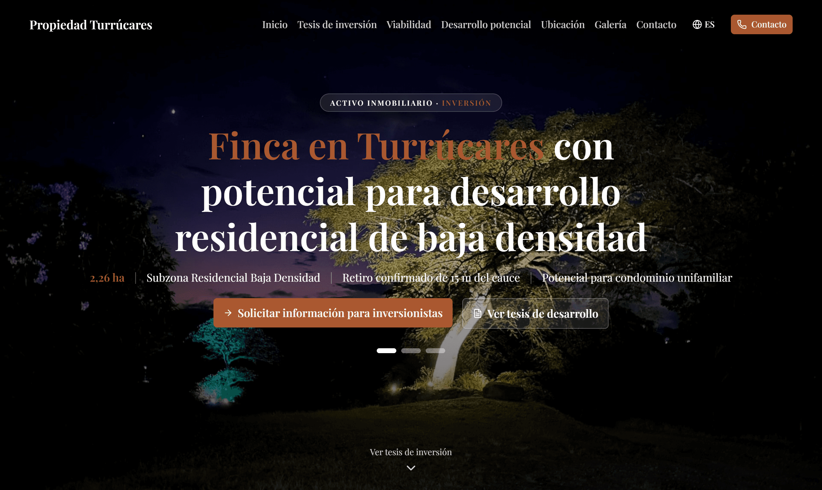 Página de inicio de Propiedad Turrúcares presentando una finca con potencial de desarrollo residencial